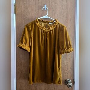 Mustard Yellow Velvet Ruffle Sleeve Top